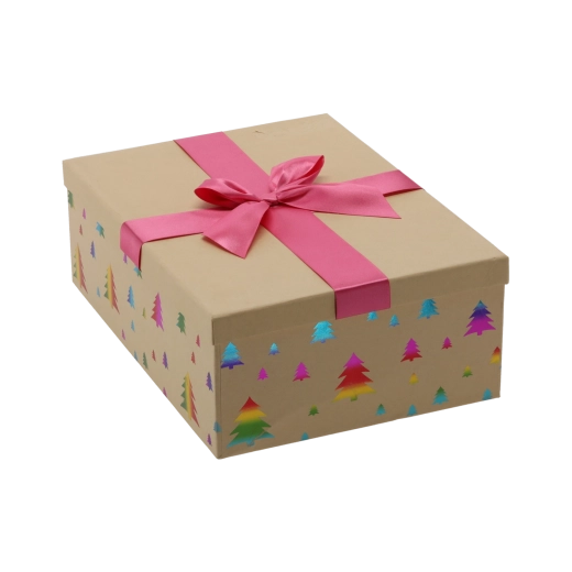 Caja de regalo festiva marrón con lazo rosa 28,5 × 20 × 8,5 cm - 1 unidad