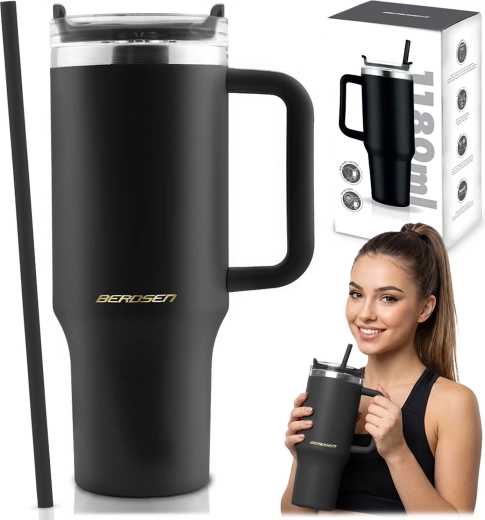 Termotaza Berdsen con pajita 1180 ml negra