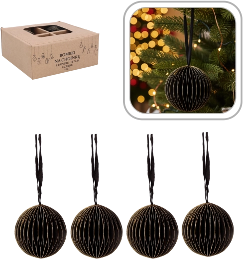 Juego de bolas navideñas negras de papel de 7 cm (4 uds.) Chomik