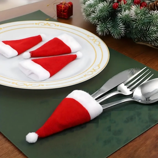 Juego de 12 fundas navideñas para cubiertos – gorritos de SANTA