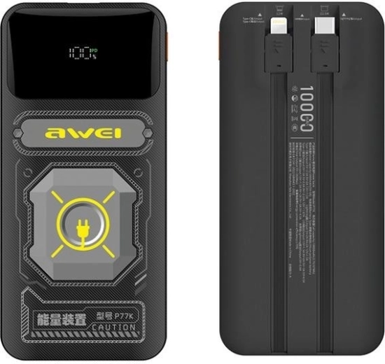 Power bank 10000 mAh 22,5 W con cables integrados USB‑C y Lightning Awei P77K