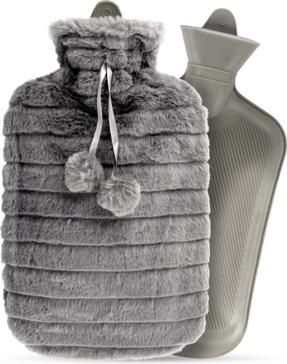 Bolsa de agua caliente con funda de felpa gris 2 l