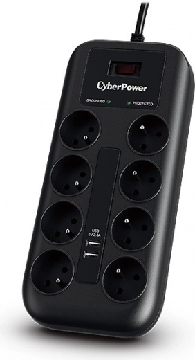 Protector contra sobretensiones CyberPower con 8 tomas y 2 puertos USB