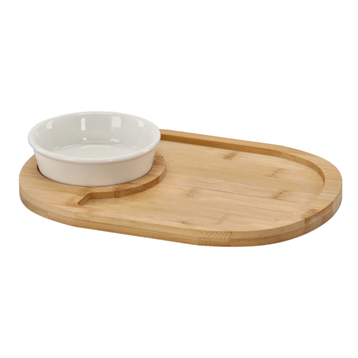 Set de servicio de bambú con cuenco de porcelana 28 × 21 cm