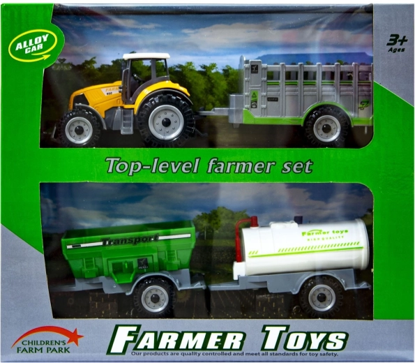 Tractor naranja con remolques intercambiables