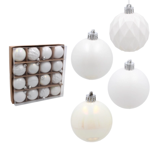 Set de bolas navideñas blancas de 6 cm – 16 uds.