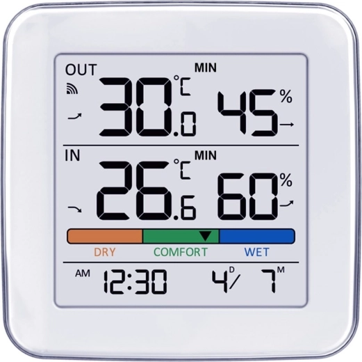 Medición clara de temperatura y humedad en interiores y exteriores