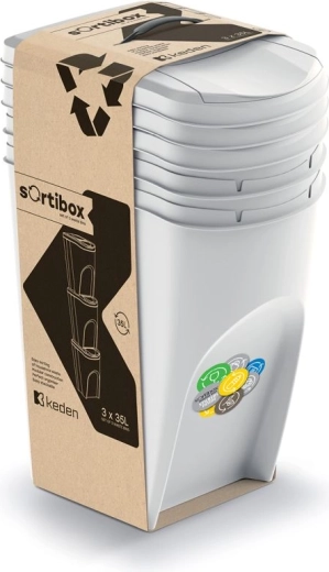 Juego de 3 cubos para residuos clasificados SORTIBOX 3×35 l, gris ceniza