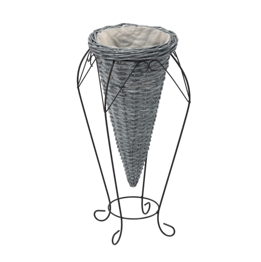 Cesta gris de mimbre para maceta con patas 23 × 58 cm