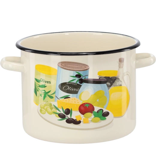 Olla esmaltada 5,5 l 22 cm color crema con motivo de olivas