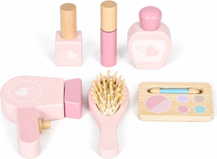 Taburete y seis accesorios de madera