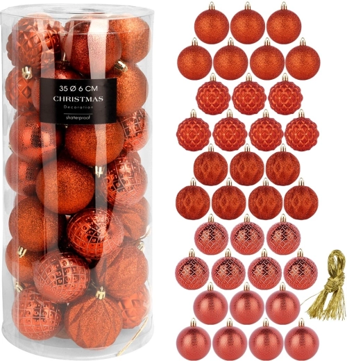Bolas navideñas rojas irrompibles de 6 cm, set de 35 uds.