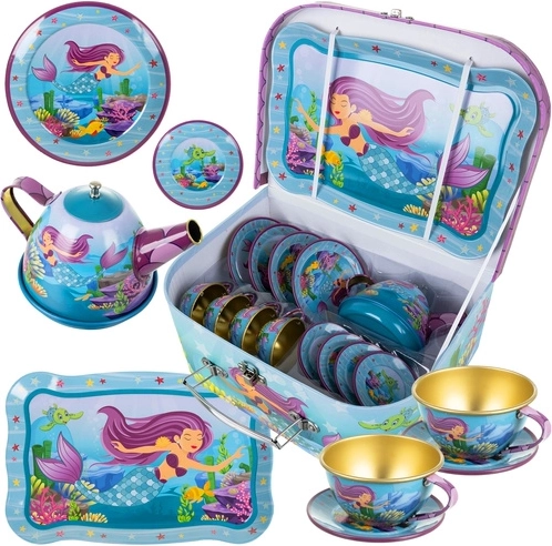 Servicio infantil de té con motivo de sirena en maletín (9 piezas)