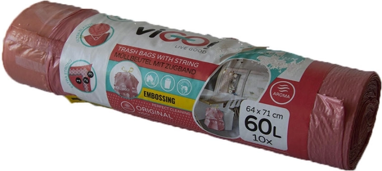 Bolsas de basura con cierre de cordón con aroma a frambuesa 60 l, 64 × 71 cm (10 uds) 4 Seasons