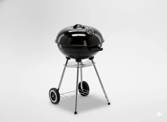 Parrilla redonda de carbón con tapa y ruedas 46 × 44 × 71 cm