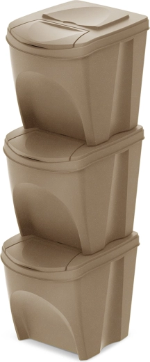 Juego de cubos de clasificación Sortibox Eco Wood 3×25 l, Naturo