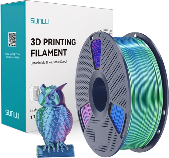 Sunlu PLA+ Silk filamento tricolor para impresión 3D azul–verde–morado