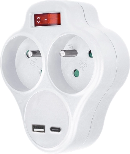 Regleta Solight con tomas y carga rápida USB PD de 20 W, blanca