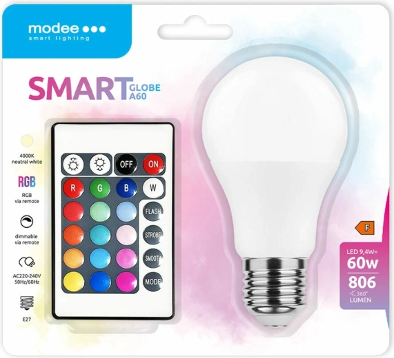 Bombilla inteligente LED Modee A60 9,4 W E27 RGB-W 806 lm con mando a distancia