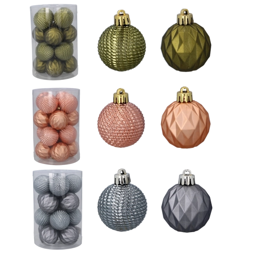 Set de adornos navideños de 4 cm – oliva, cobrizo y grafito (16 uds.)