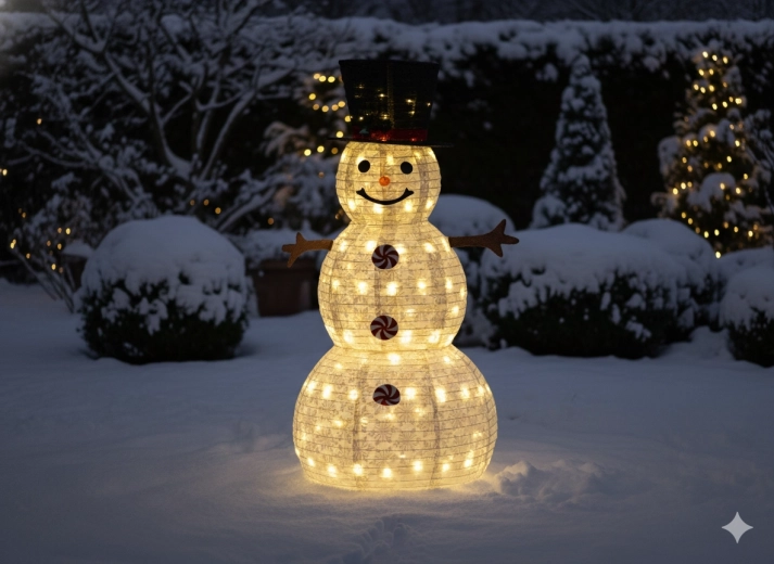 Muñeco de nieve LED navideño 1,5 m, 120 LED, blanco cálido, interior/exterior