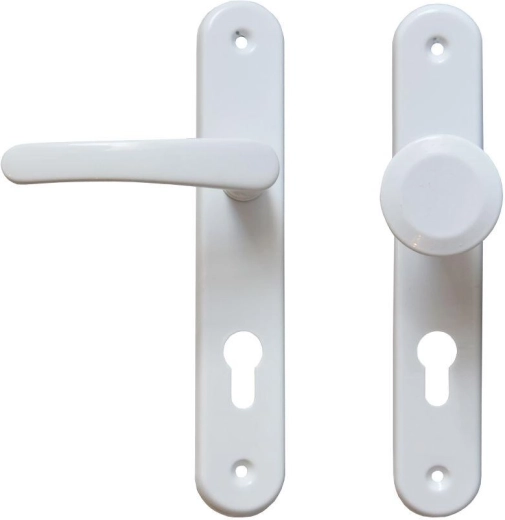 Herraje para puerta MICHAELA con manilla y pomo fijo (no giratorio), blanco, para cilindro 72 mm