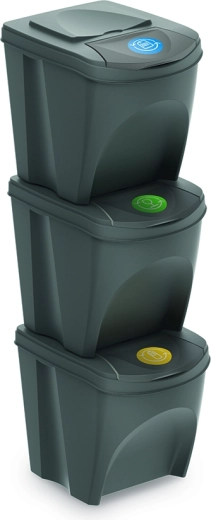 Juego de 3 cubos para separar residuos Sortibox, piedra gris, 3×25 l