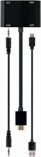Adaptador HDMI a HDMI + VGA con audio y puerto de alimentación