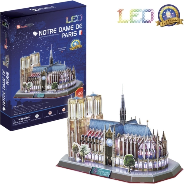 Puzle 3D iluminado Catedral de Notre-Dame 149 piezas