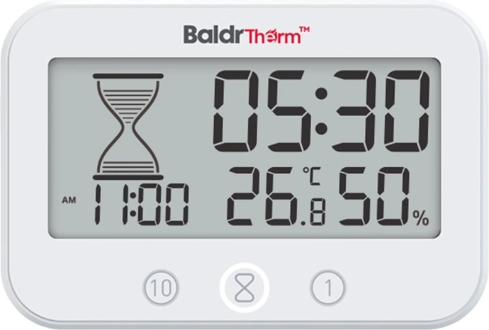 Temporizador digital de baño BaldrTherm con termómetro e higrómetro