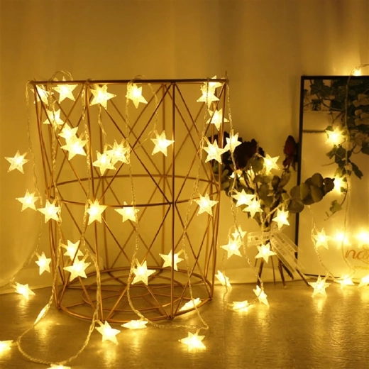 Guirnalda luminosa navideña con estrellas, 100 LED, luz blanca cálida, 10 m