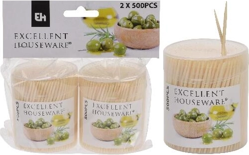 Palillo de bambú de doble punta con estuche redondo, 2 × 500 uds
