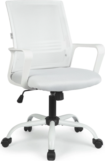 Silla de oficina giratoria blanca con reposabrazos fijos