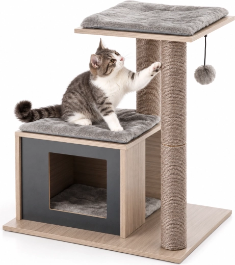 Rascador para gatos con casita 56 × 40 × 63 cm marrón