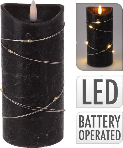 Vela LED cilíndrica 7 × 15 cm, negra