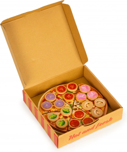 Caja como la de una pizzería para jugar a reparto