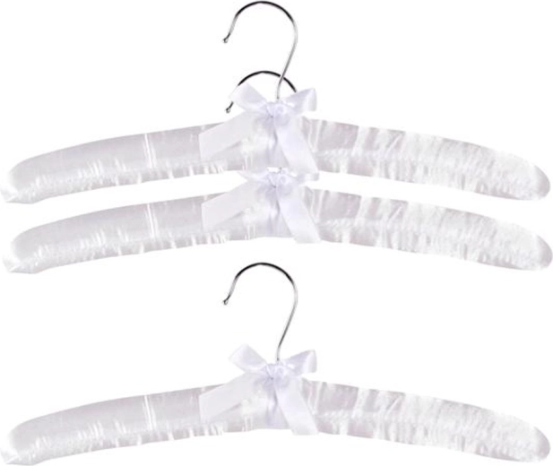 Juego de perchas acolchadas de satén de madera, blanco, 38 × 14 cm (3 uds.)