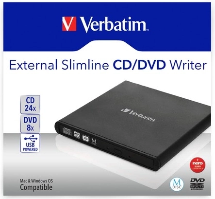 Grabadora externa slim de CD/DVD USB 2.0 VERBATIM