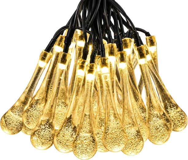 Guirnalda luminosa solar navideña para jardín con carámbanos, 50 LED, 7,5 m