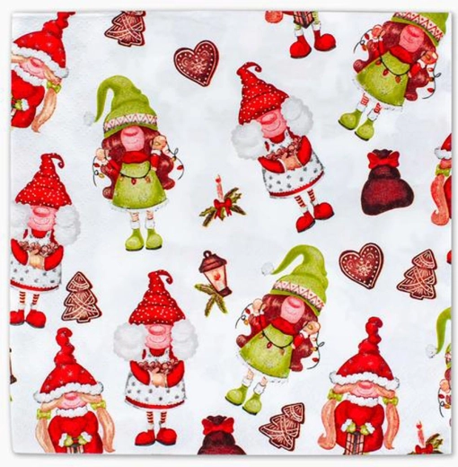 Servilletas de papel navideñas con motivo de elfos 33 × 33 cm, 3 capas, 20 uds. TORO
