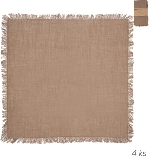 Servilletas de algodón en tono marrón natural con flecos 45 × 45 cm, 4 uds