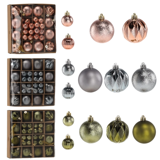 Juego de adornos navideños irrompibles en color oliva, cobrizo y grafito, 44 uds.