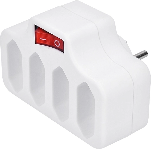 Solight adaptador múltiple para enchufe con 4 salidas, interruptor y protecciones infantiles, blanco - 1 unidad