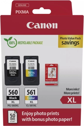 Cartuchos Canon PG-560XL/CL-561XL con papel fotográfico