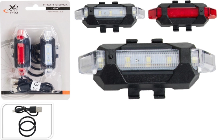 Juego de luces para bicicleta USB: delantera blanca y trasera roja