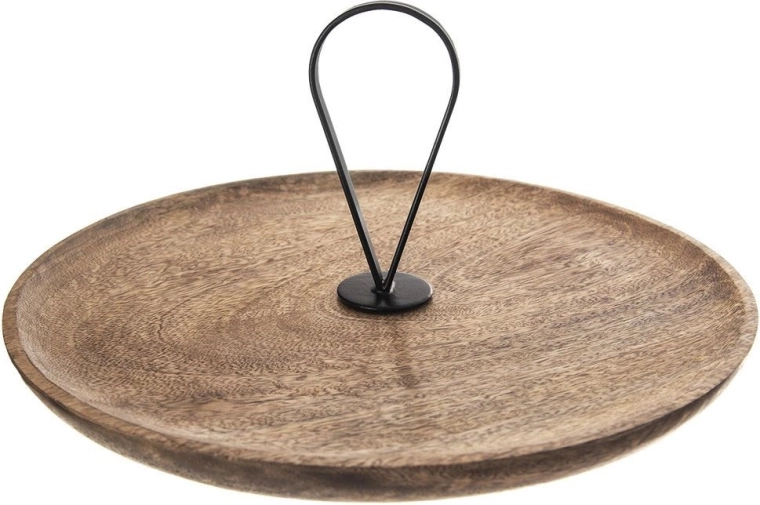 Fuente de madera de dos niveles de madera de mango 30,5 cm con asa metálica