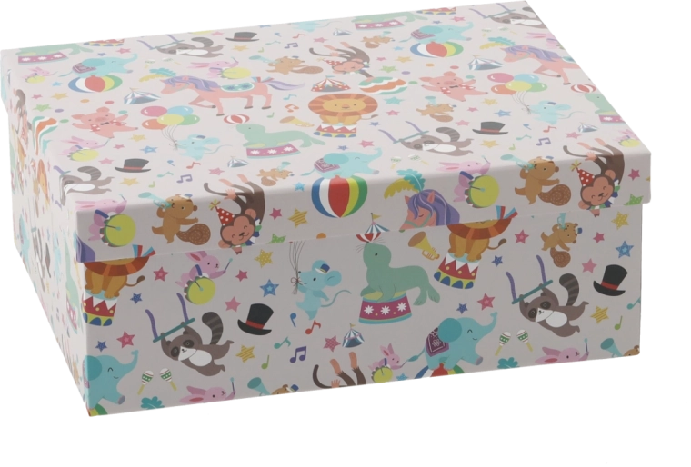 Caja de regalo con animalitos de colores