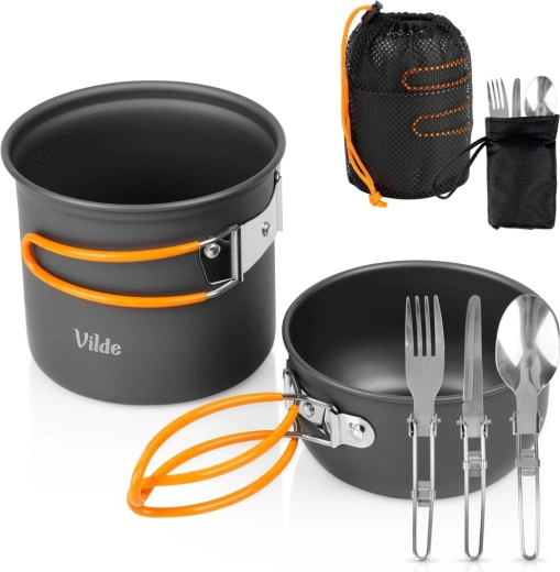 Juego turístico de camping Vilde de recipientes con cubiertos 800/450 ml (6 piezas)