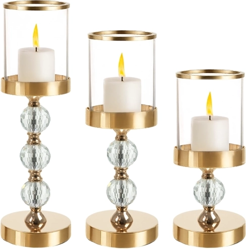 Candelabro – farol de cristal, juego de 3 uds, dorado RUHHY