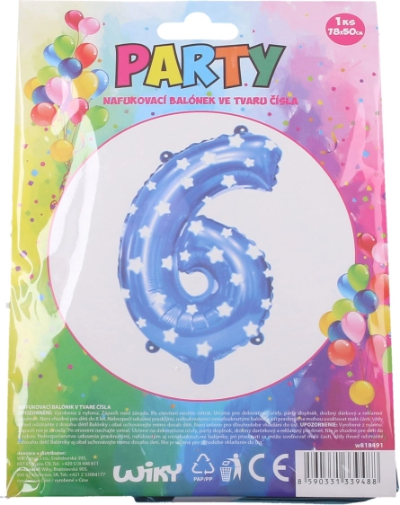 Globo inflable número 6 azul con estrellitas 78 × 50 cm